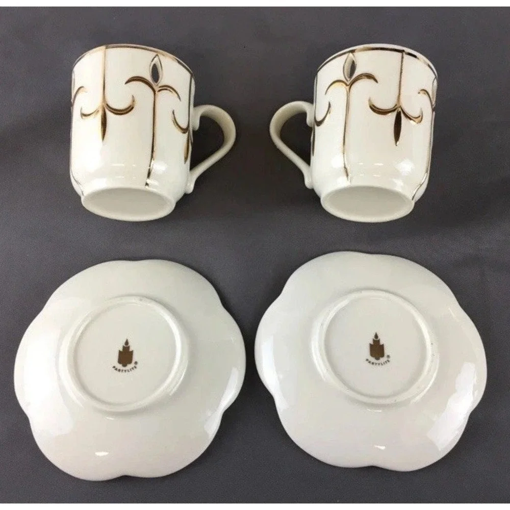 Partylite Tea for Two Votive Candle Holder Teapot w/Matching Cup & Saucer Sets - Picture 9 of 10